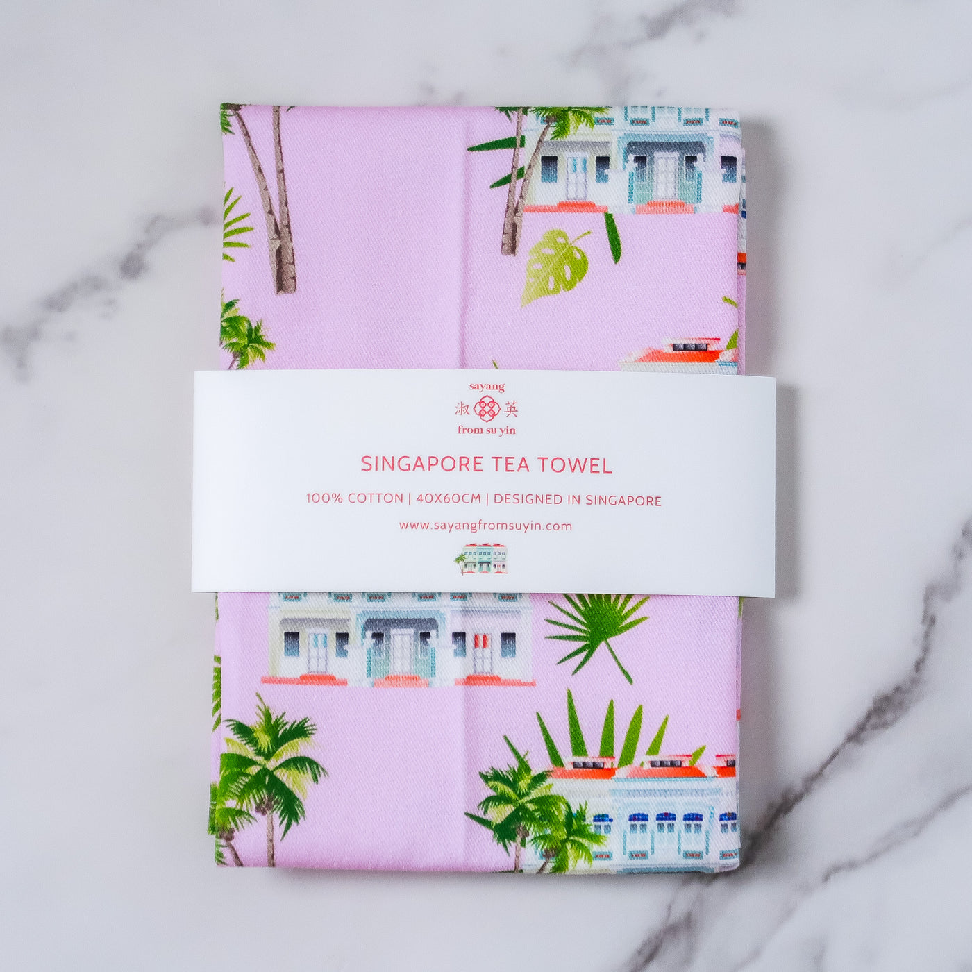 Singapore - Pink Shophouse Tea Towel