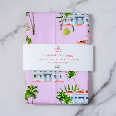 Singapore - Pink Shophouse Tea Towel