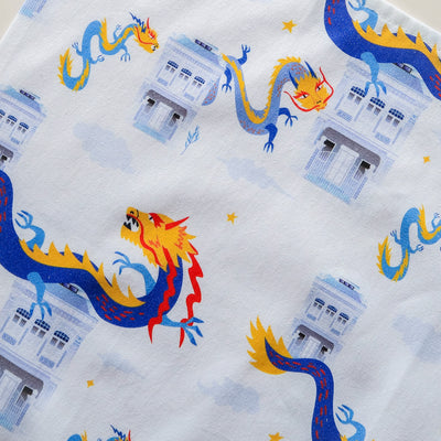 Singapore Shophouse CNY Year of the Dragon Tea Towel - Blue