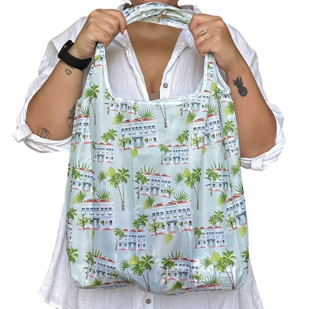 Singapore Shophouse Foldable Shopping Bag - Green