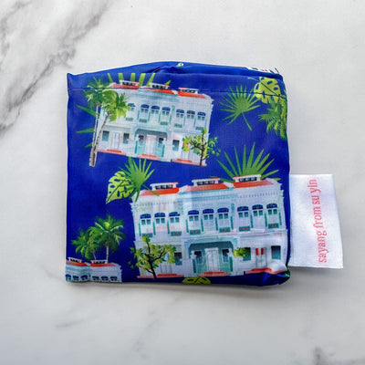 Singapore Shophouse Foldable Shopping Bag - Navy