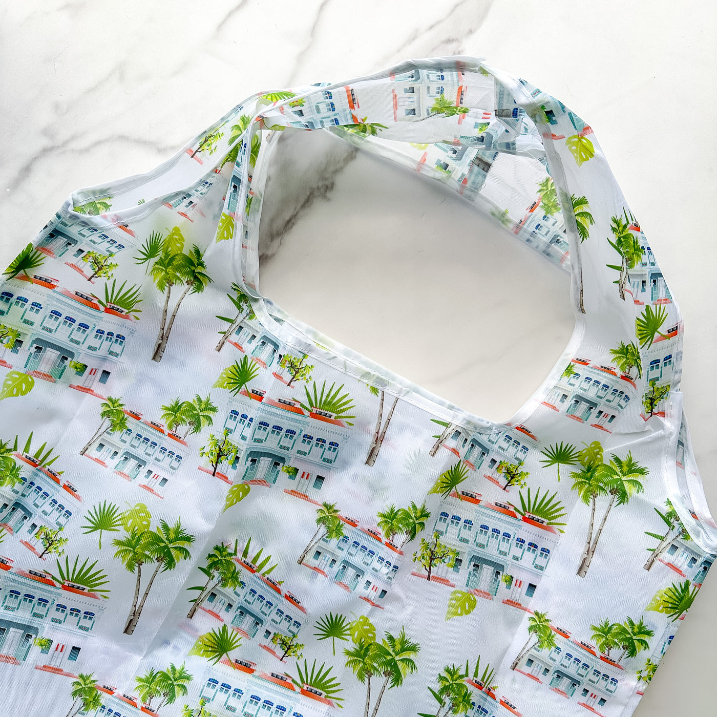 Singapore Shophouse Foldable Shopping Bag - White