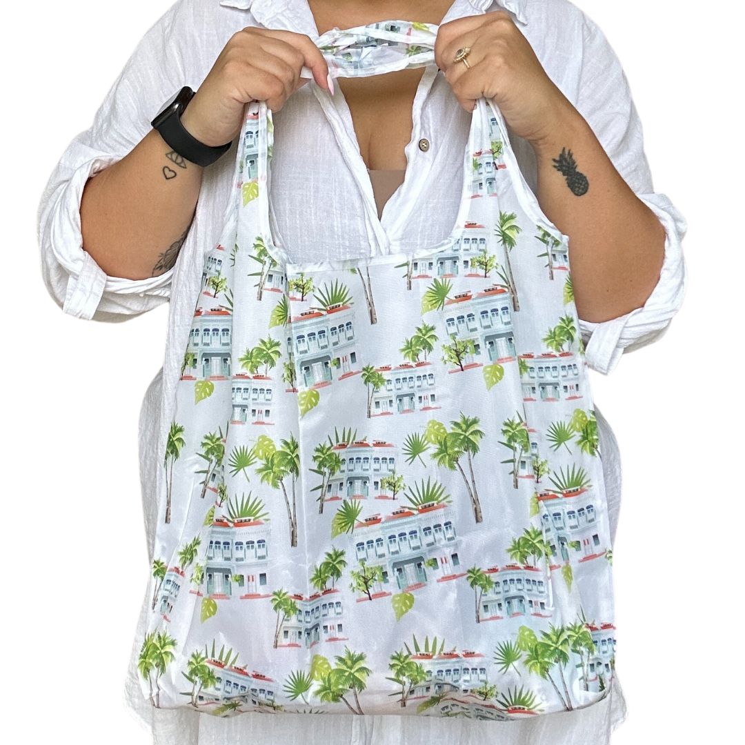 Singapore Shophouse Foldable Shopping Bag - White