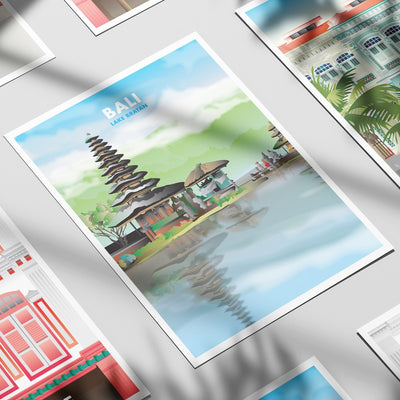 Bali - Lake Bratan Illustrated Print