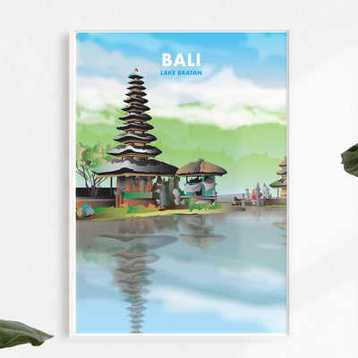 Bali - Lake Bratan Illustrated Print