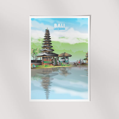 Bali - Lake Bratan Illustrated Print