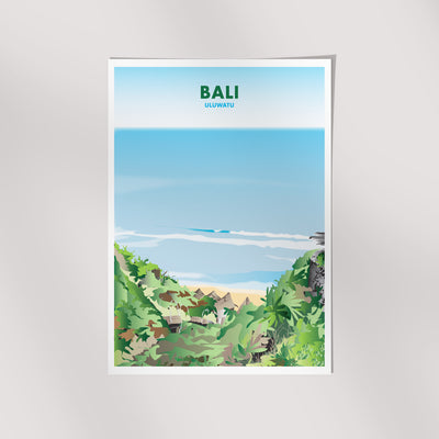 Bali - Uluwatu Beach Illustrated Print
