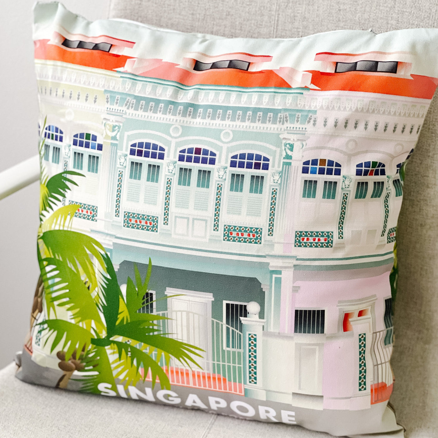 Singapore - Koon Seng Road Shophouse Cushion Cover 45x45cm