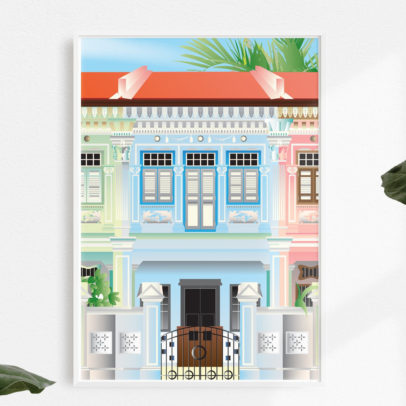 Singapore - Blue Shophouse Illustrated Print