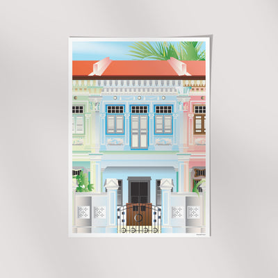 Singapore - Blue Shophouse Illustrated Print