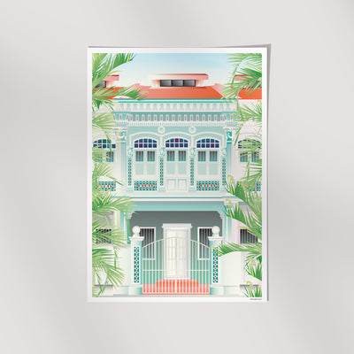 Singapore - Green Shophouse Illustrated Print