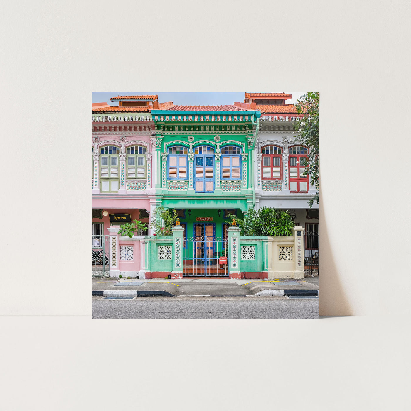 Singapore - Square Green Joo Chiat Shophouse Print