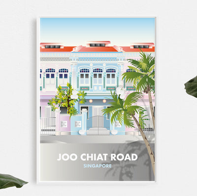 Singapore - Blue Joo Chiat Shophouse Illustrated Print