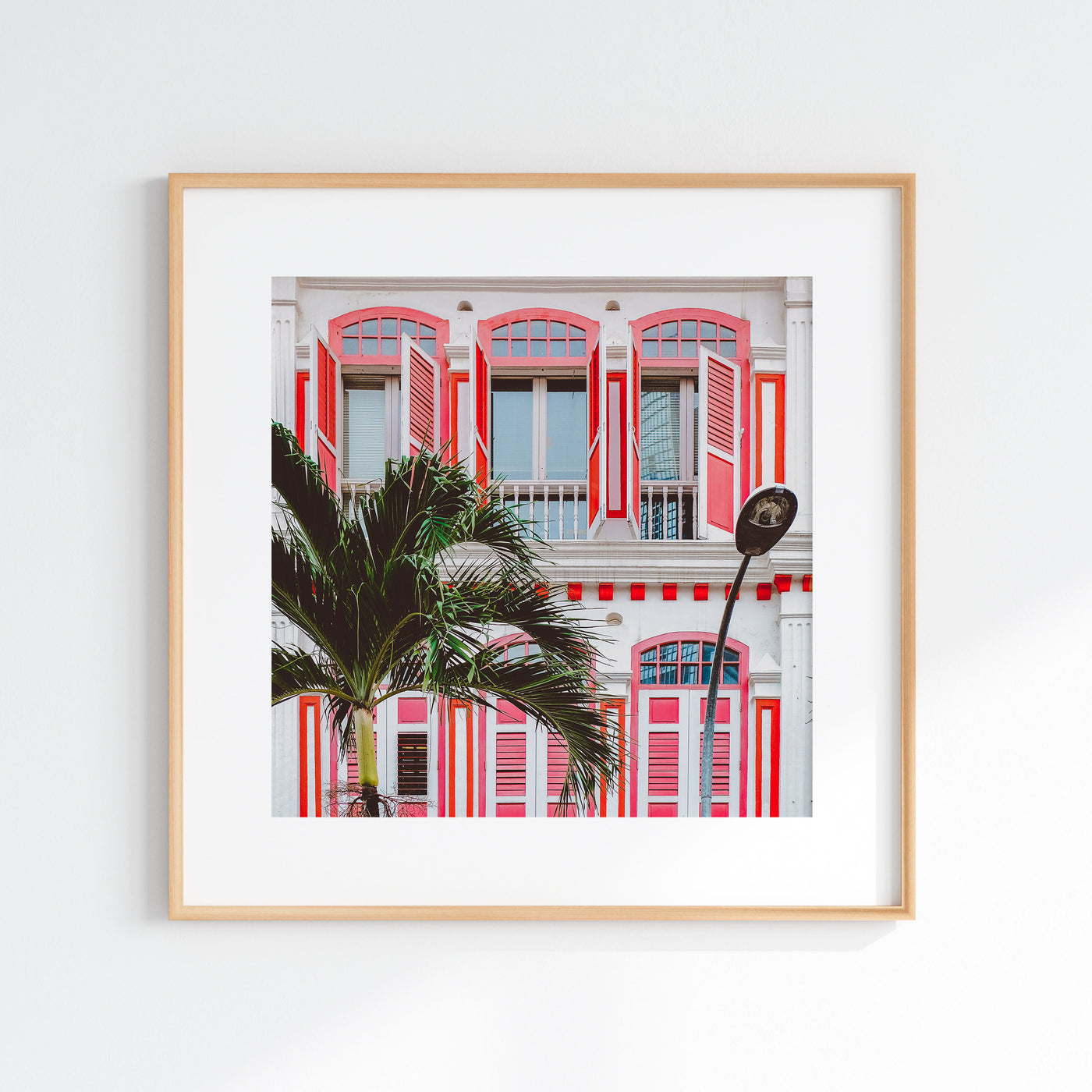 Singapore - Square Red Duxton Road Shophouse Print