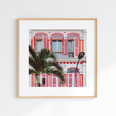 Singapore - Square Red Duxton Road Shophouse Print