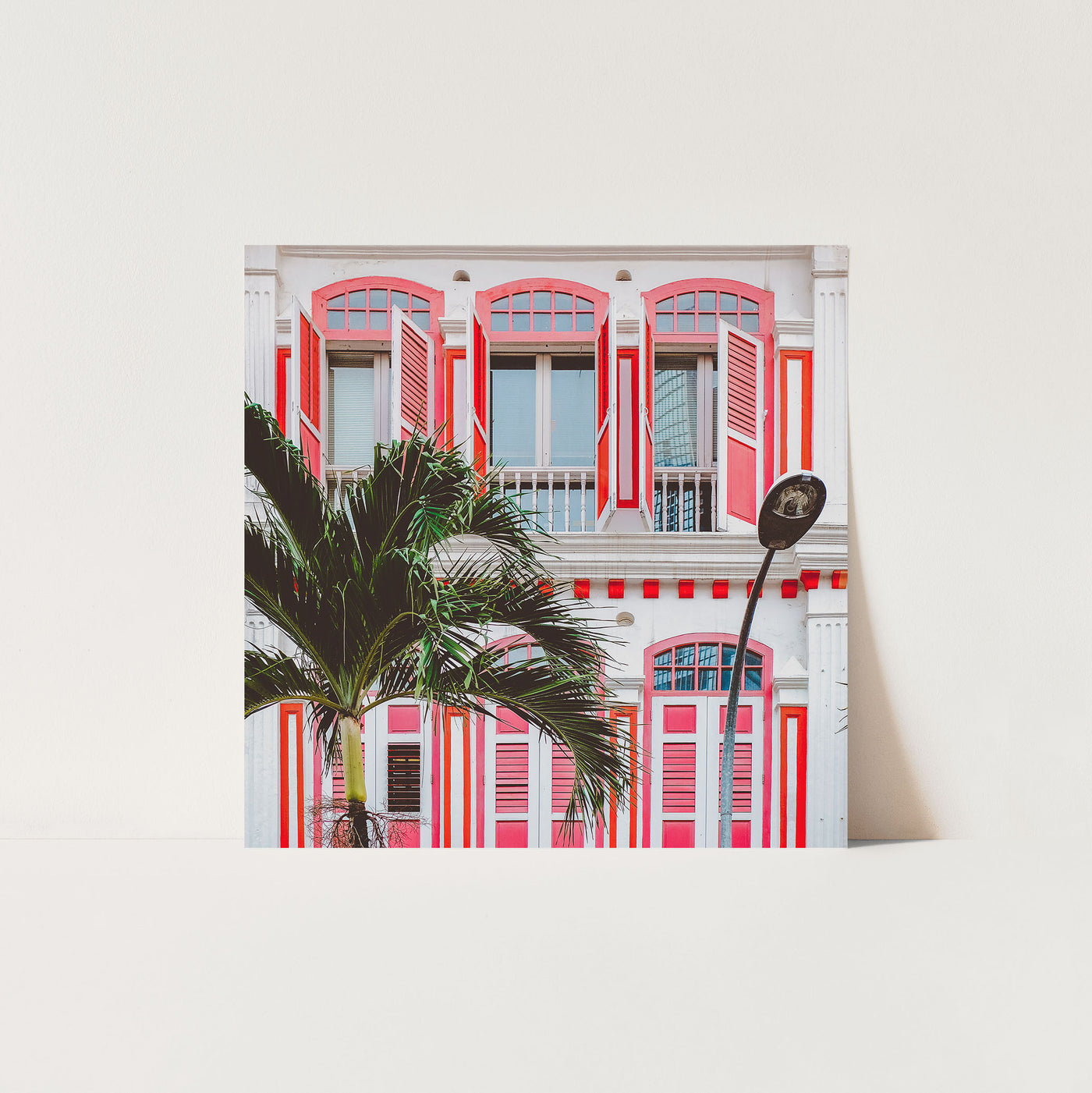 Singapore - Square Red Duxton Road Shophouse Print