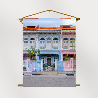Singapore - Blue Joo Chiat Shophouse Canvas Scroll