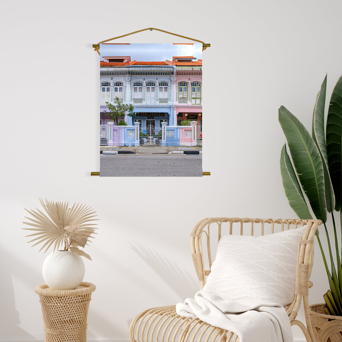 Singapore - Blue Joo Chiat Shophouse Canvas Scroll