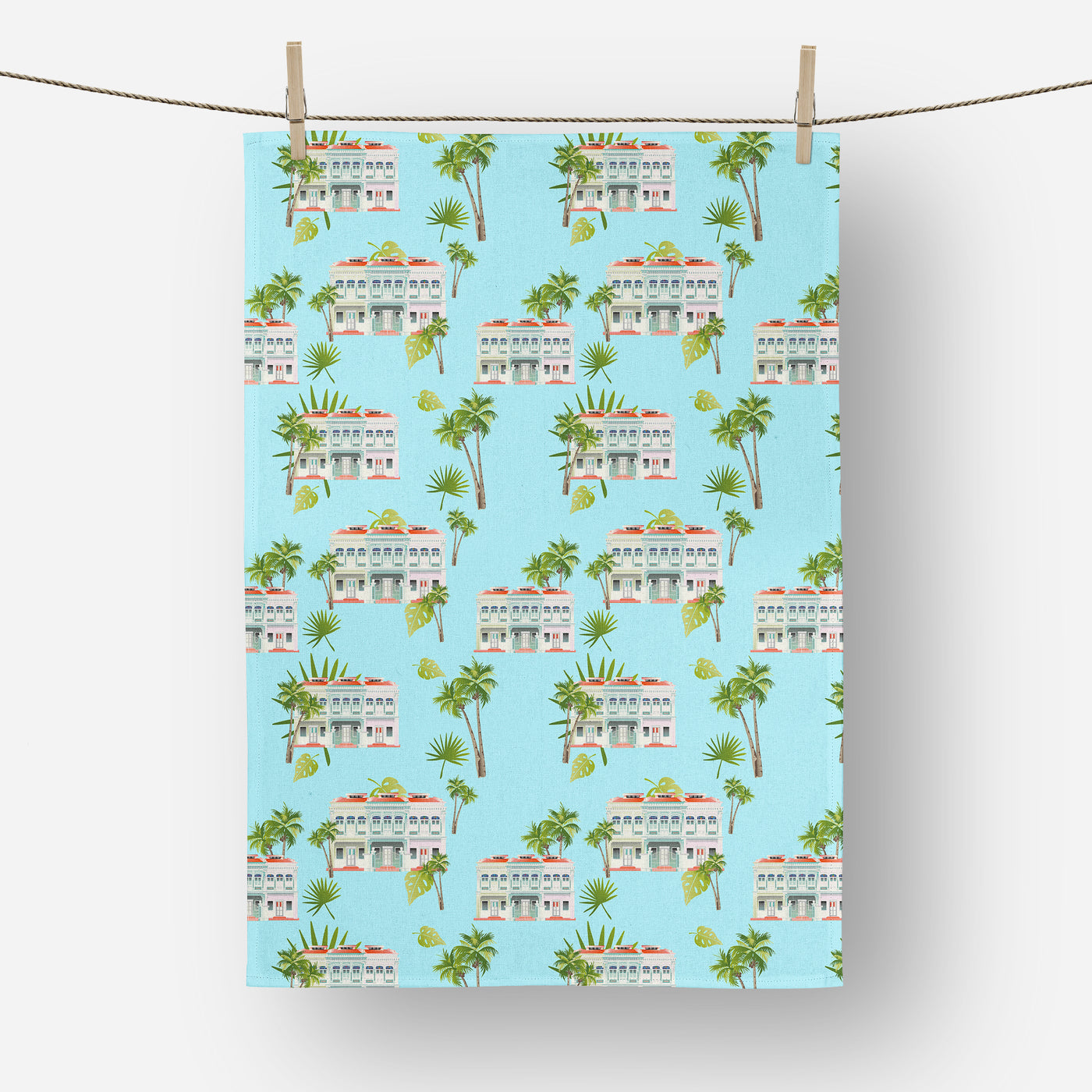 Singapore - Blue Shophouse Tea Towel