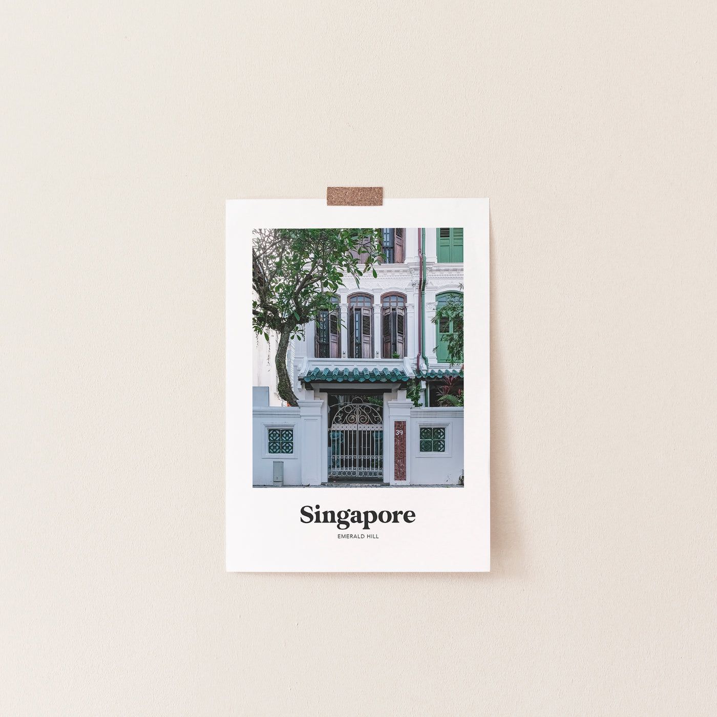 Singapore - Emerald Hill White Shophouse Print