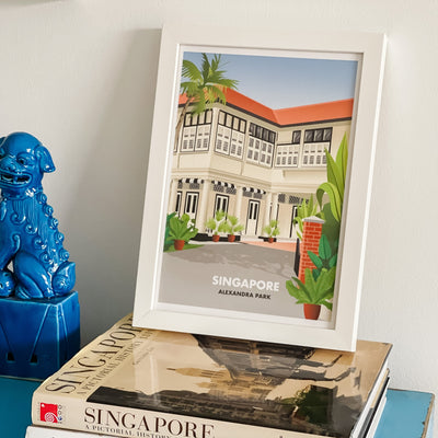 Singapore - Black and White House Illustrated Print