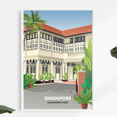 Singapore - Black and White House Illustrated Print