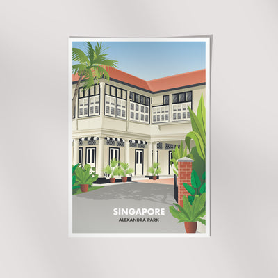 Singapore - Black and White House Illustrated Print