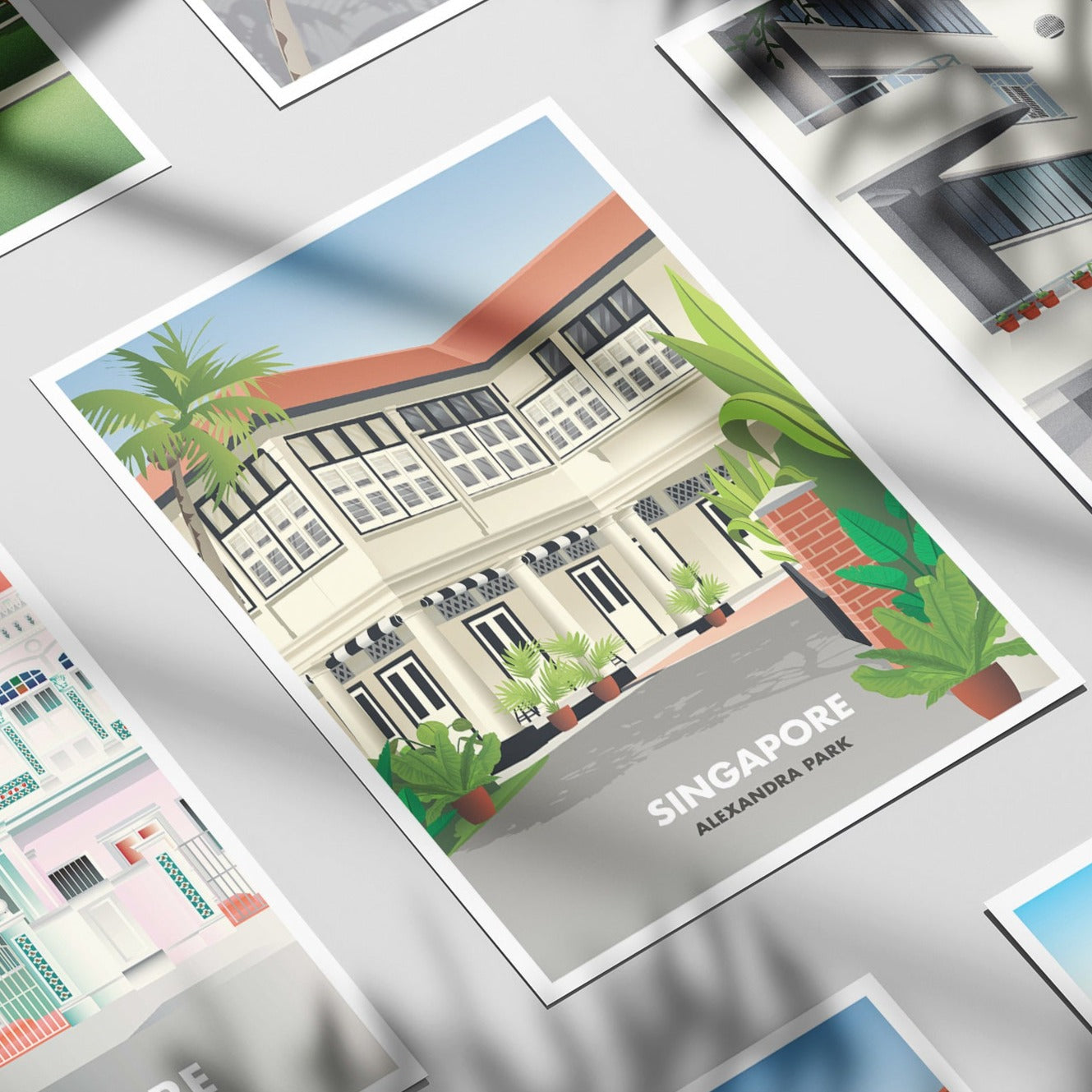 Singapore - Black and White House Illustrated Print