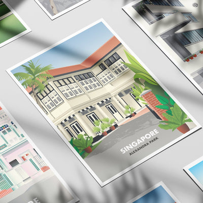 Singapore - Black and White House Illustrated Print