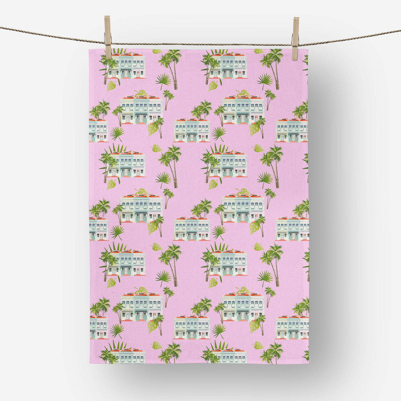Singapore - Pink Shophouse Tea Towel