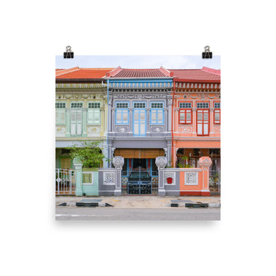 Singapore - Square Grey Joo Chiat Shophouse Print