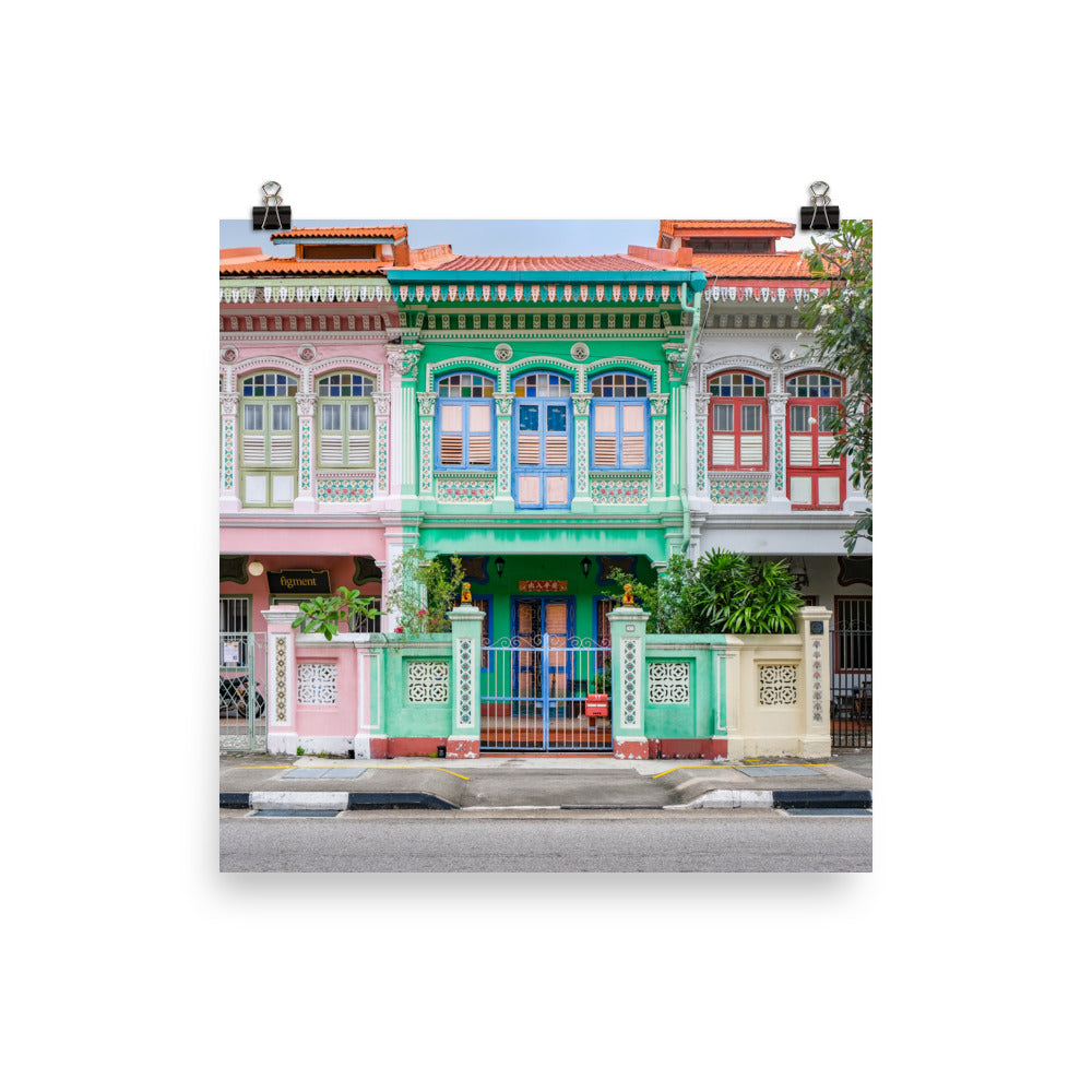 Singapore - Square Green Joo Chiat Shophouse Print