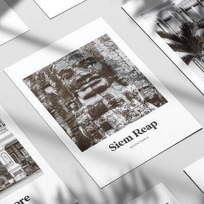 Siem Reap - Black & White Angkor Wat Bayon Temple Print