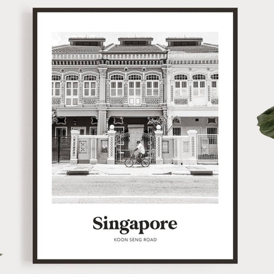 Singapore - Black & White Joo Chiat Shophouse Print