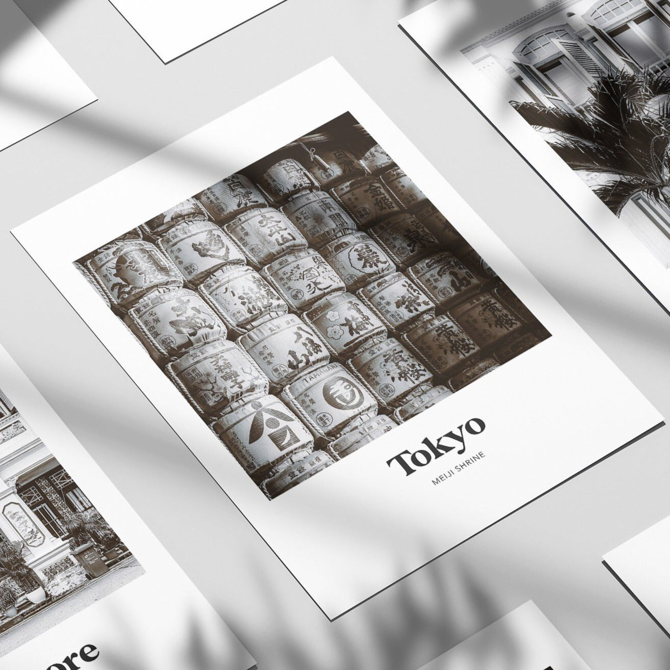 Tokyo - Black & White Meiji Shrine Sake Barrels Print
