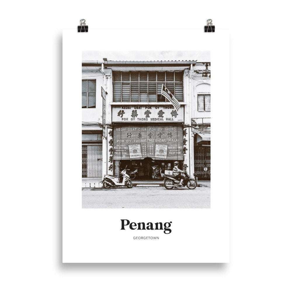 Penang - Black & White Georgetown Print