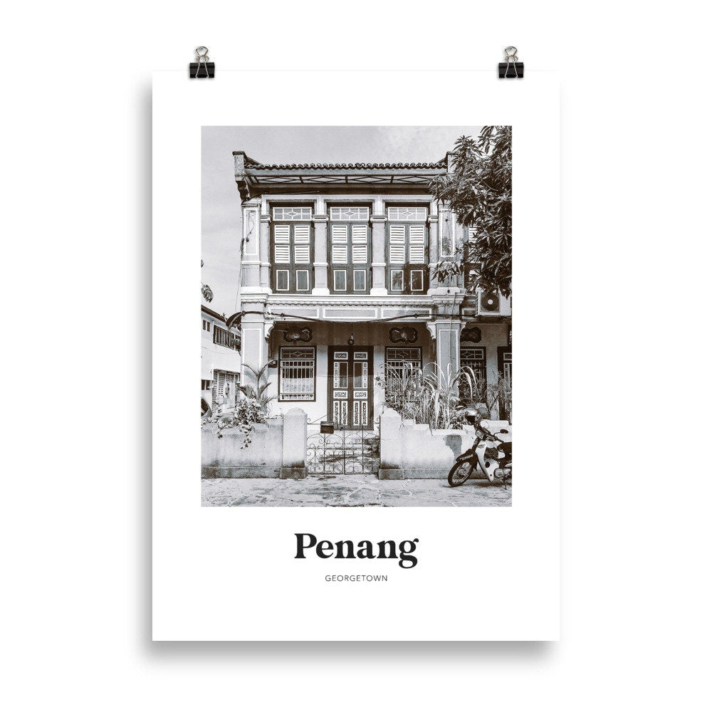 Penang - Black & White Georgetown Shophouse Print