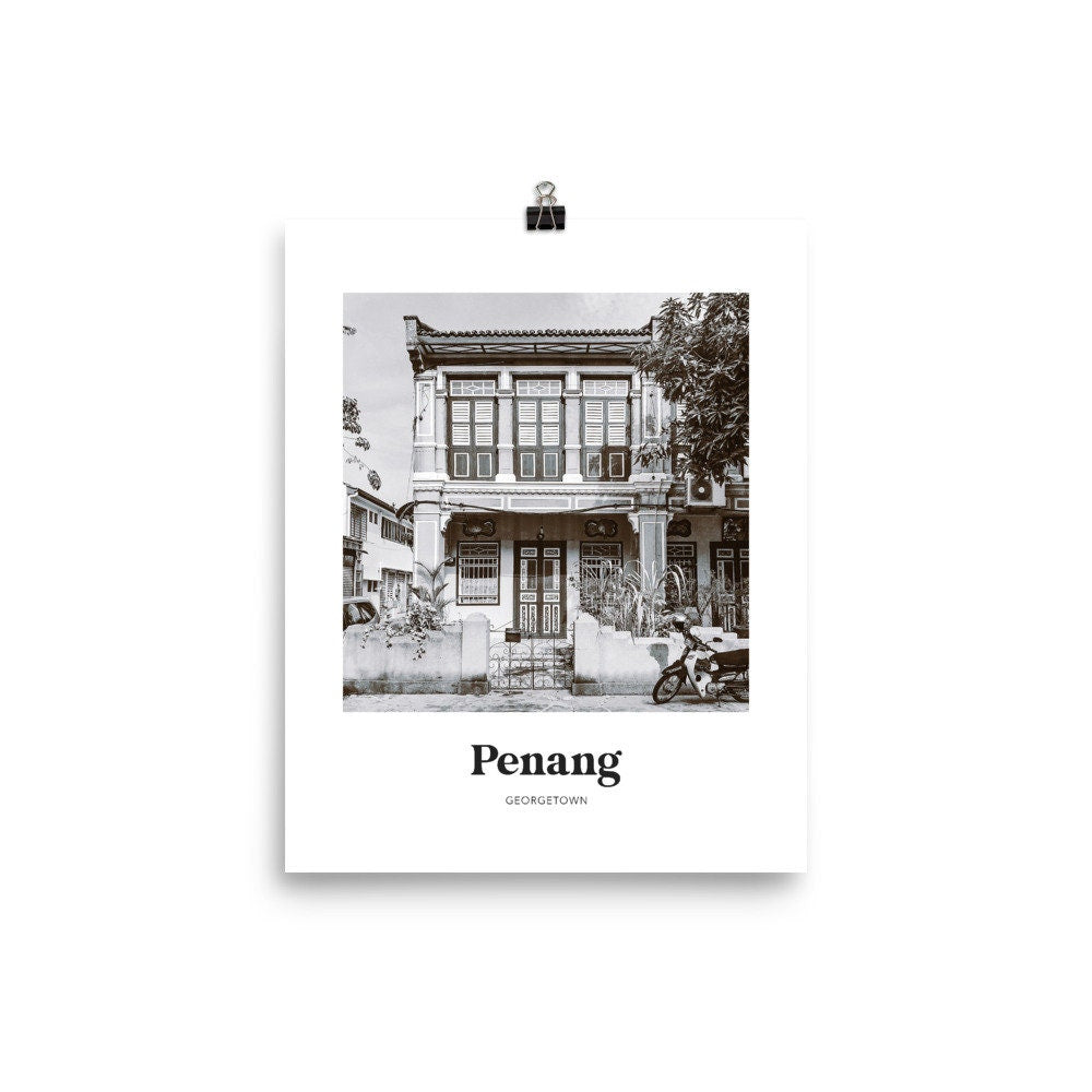 Penang - Black & White Georgetown Shophouse Print