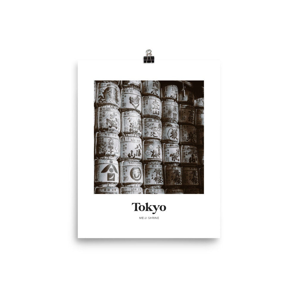 Tokyo - Black & White Meiji Shrine Sake Barrels Print