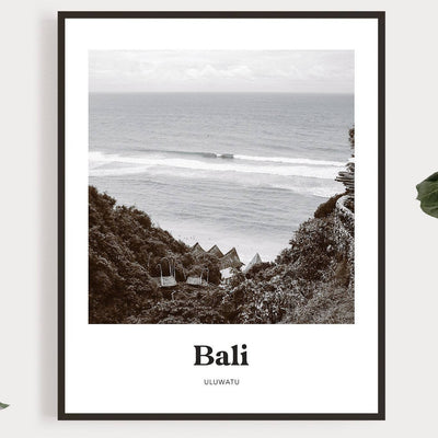 Bali - Black & White Uluwatu Beach Print