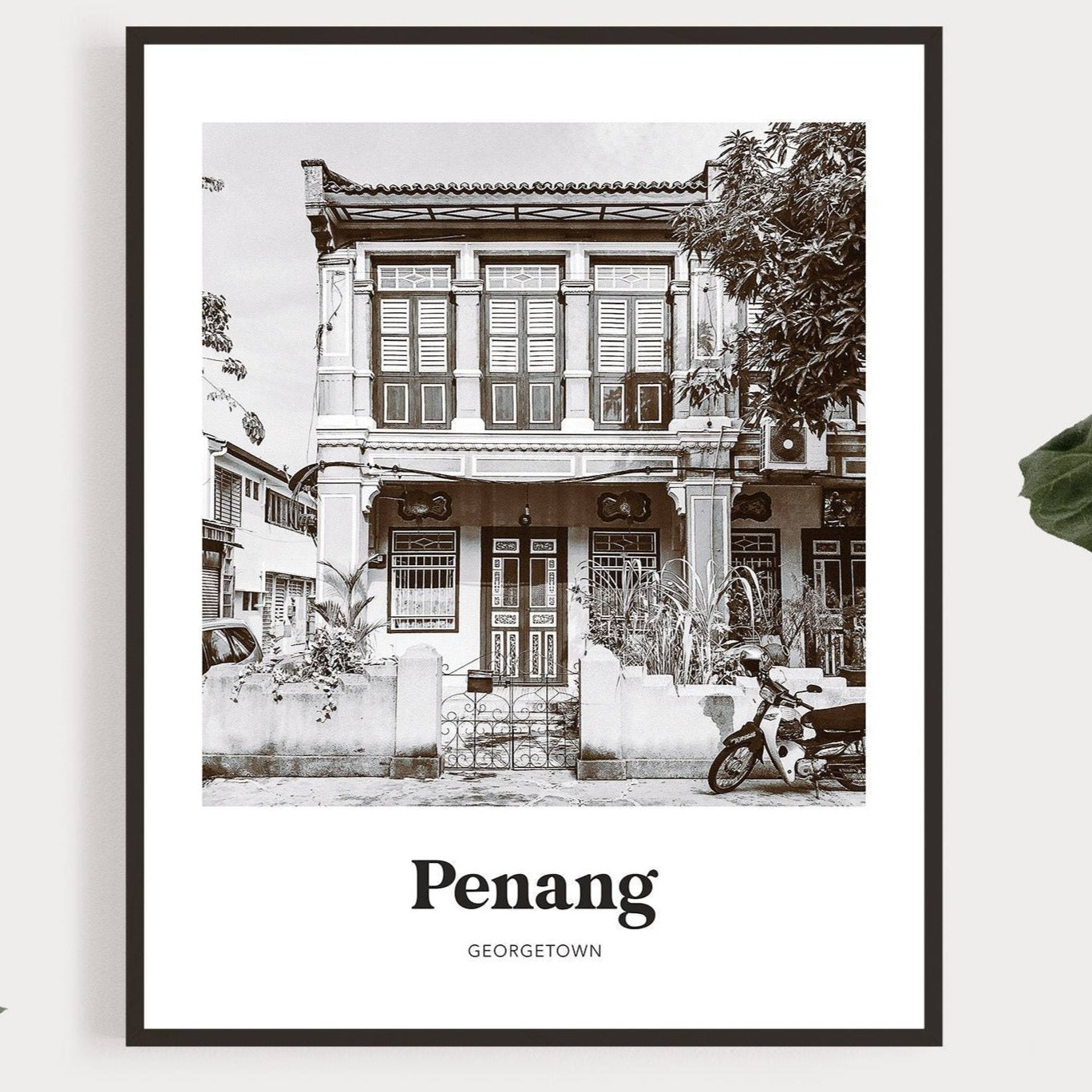 Penang - Black & White Georgetown Shophouse Print