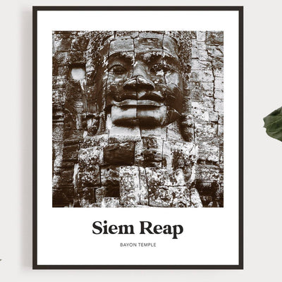 Siem Reap - Black & White Angkor Wat Bayon Temple Print