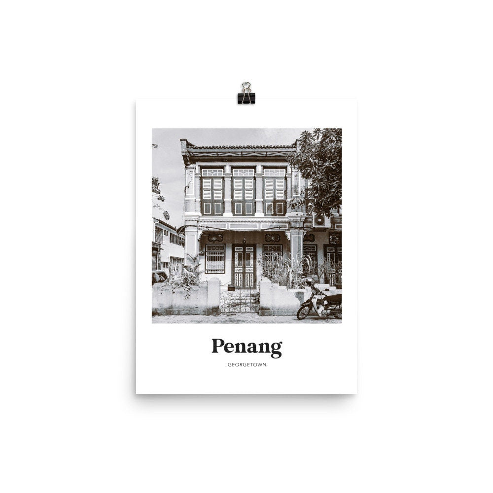 Penang - Black & White Georgetown Shophouse Print