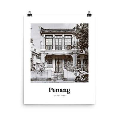 Penang - Black & White Georgetown Shophouse Print