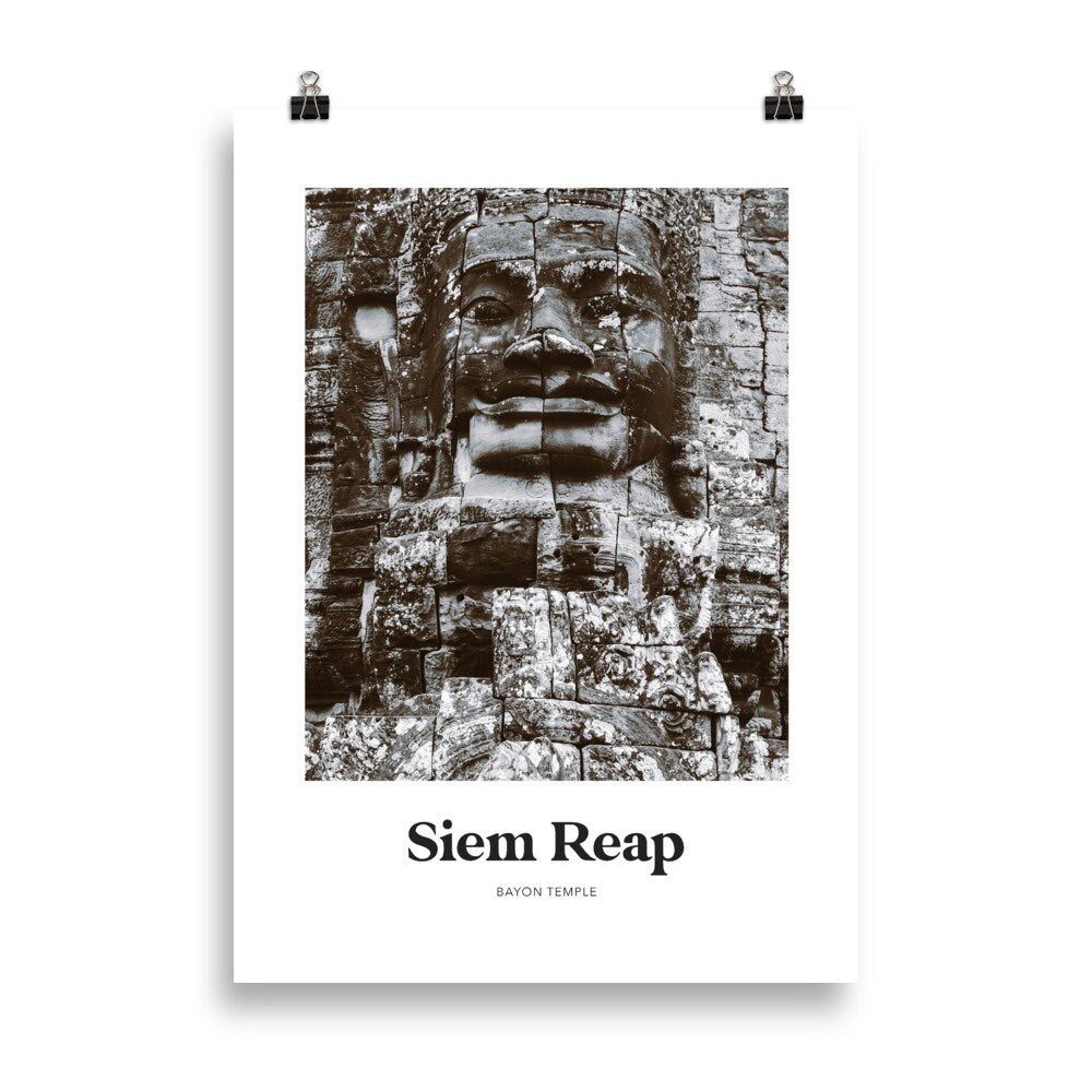 Siem Reap - Black & White Angkor Wat Bayon Temple Print