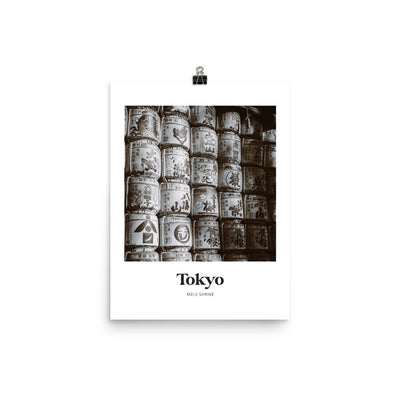 Tokyo - Black & White Meiji Shrine Sake Barrels Print