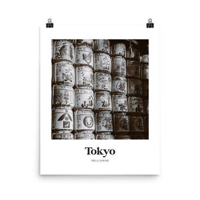 Tokyo - Black & White Meiji Shrine Sake Barrels Print