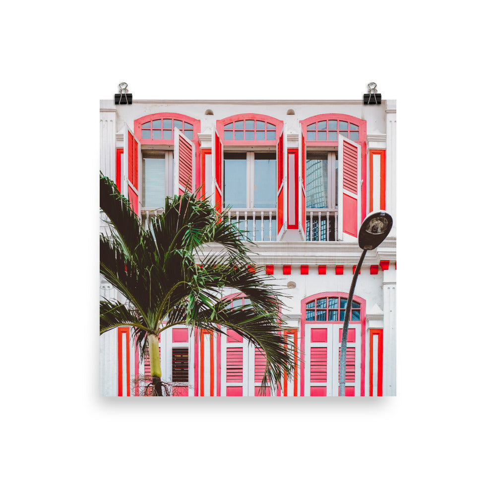 Singapore - Square Red Duxton Road Shophouse Print
